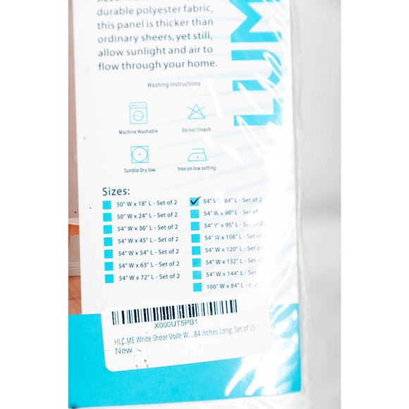 Sheer Voile Curtain, Rod Pocket, White, 54 x 84, set of 2 - Picture 3 of 3